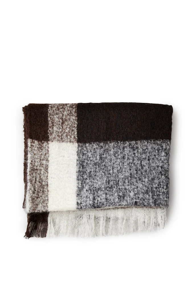 Birger1962  Check Throw uldtæppe – dark brown