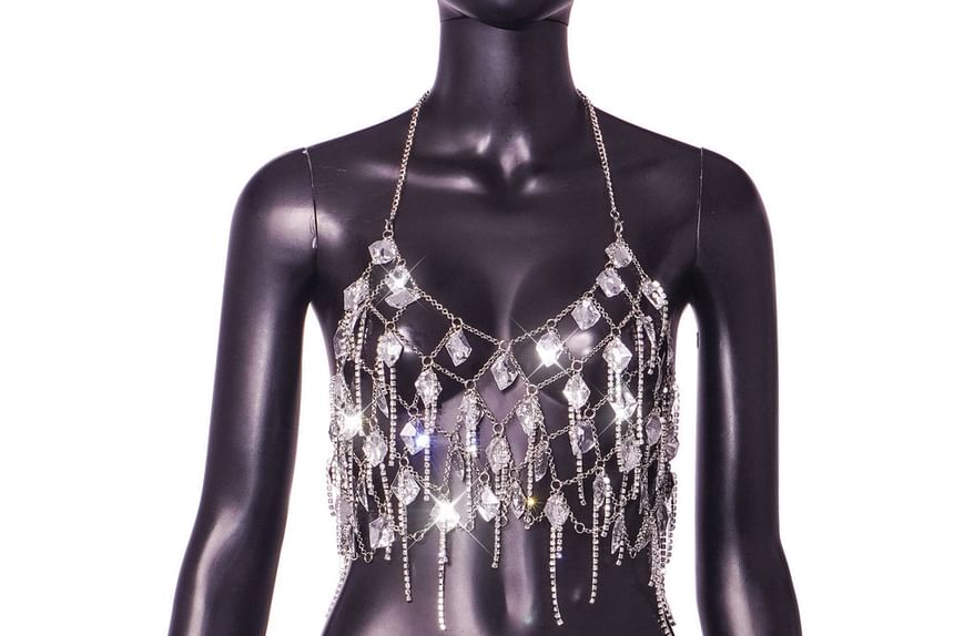 Grizelda - Halter-hals crop top / minirok met edelstenen