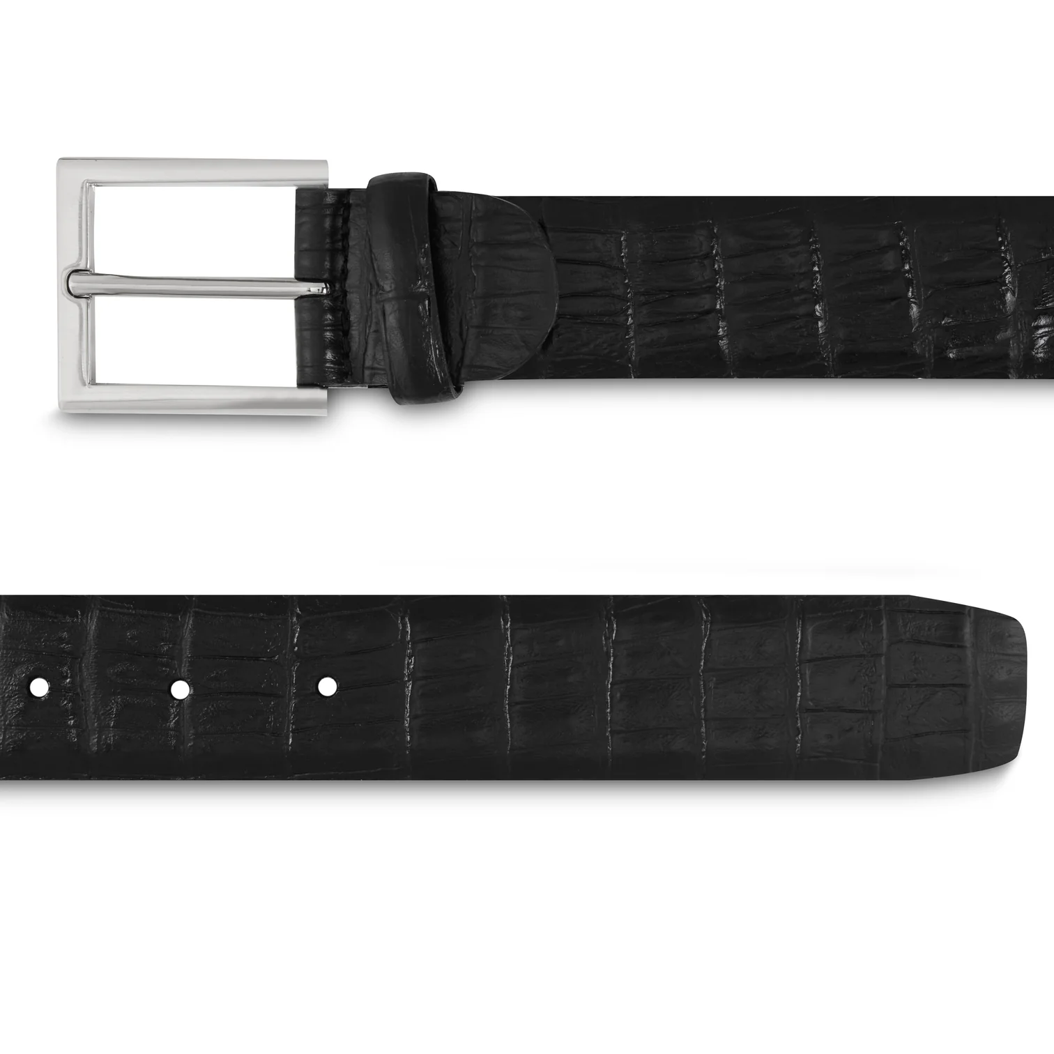 Ceinture cuir façon crocodile noir