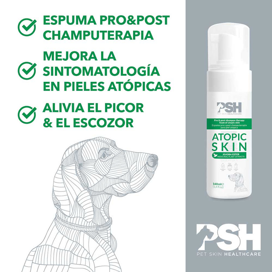 Espuma de limpeza para pele atópica PSH para cães e gatos.