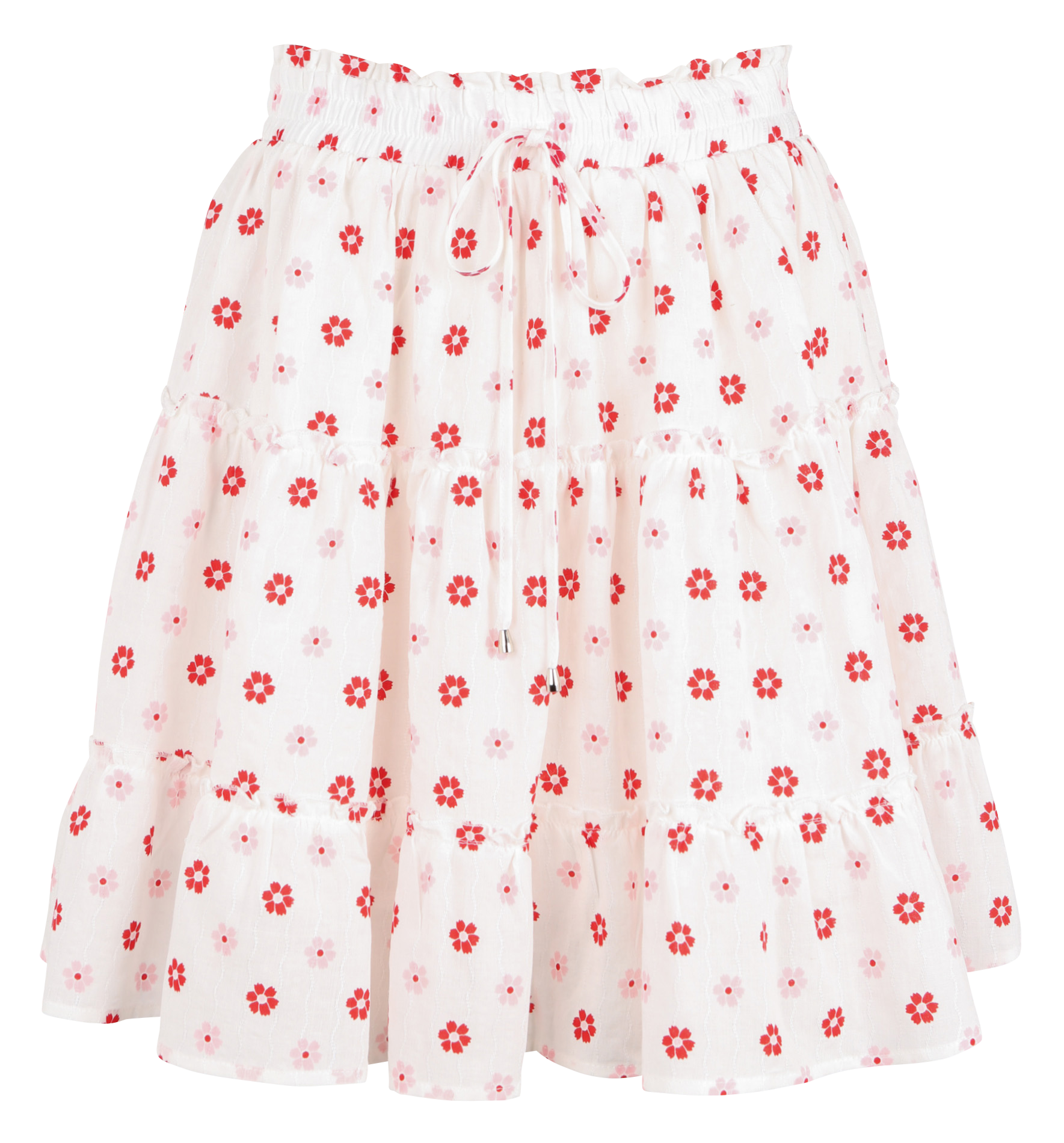 Jupe courte imprimé fleuri en coton | Blanc