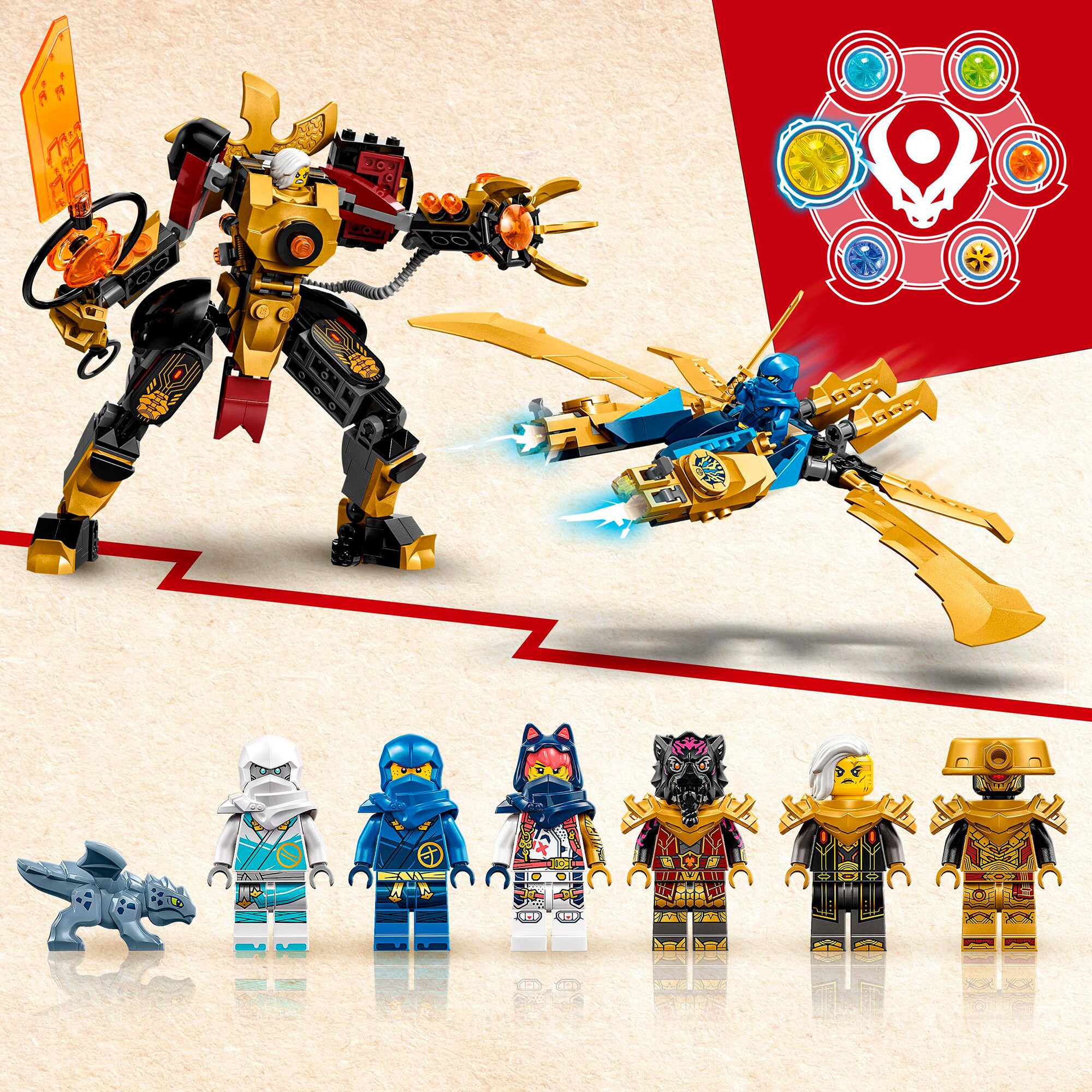 LEGO Konstruktionsspielzeug Ninjago Kaiserliches Mech-Duell gegen den Elementardrachen
