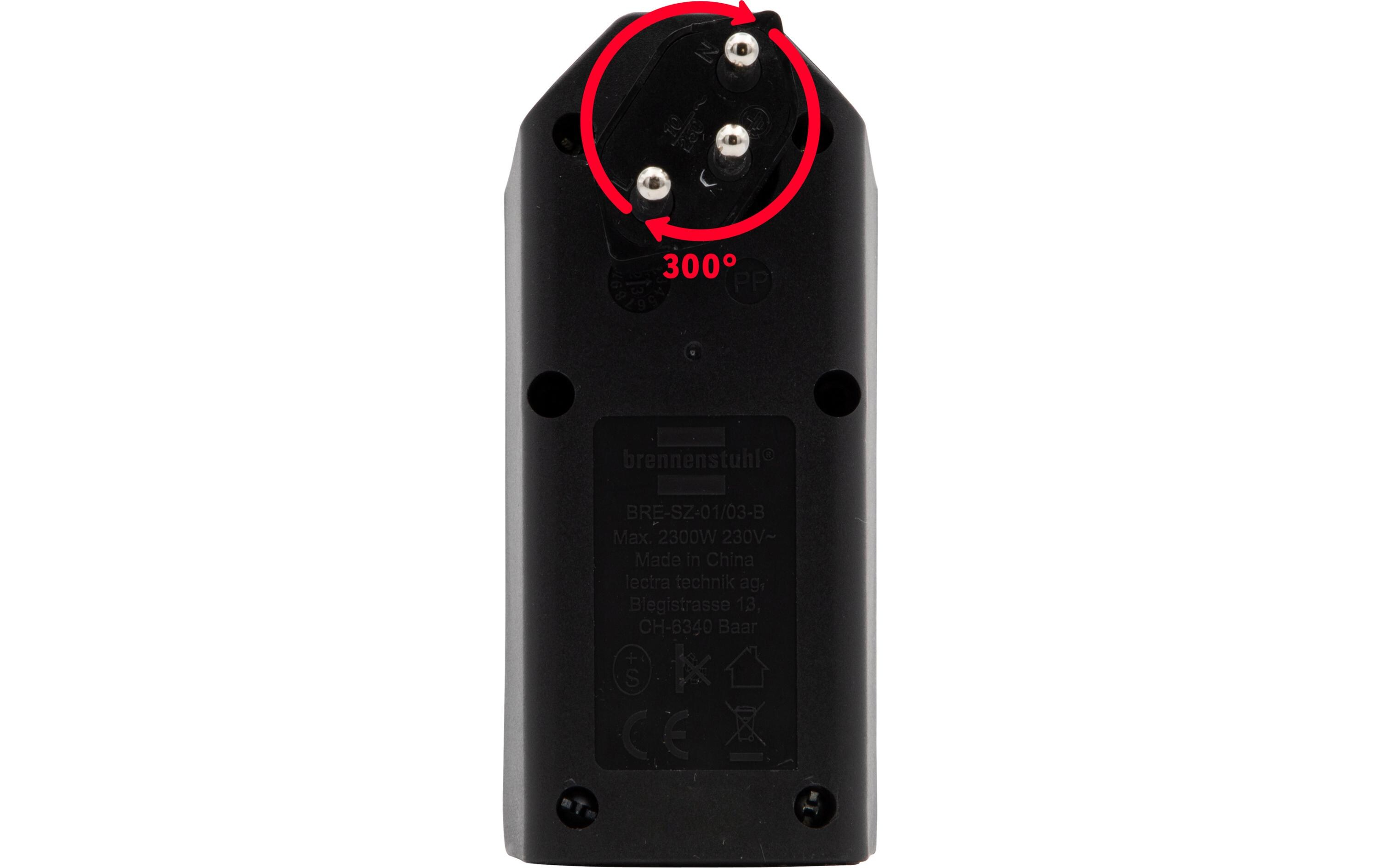 Abzweigstecker 3 x T13, 300° drehbar, SchwarzMehrfachstecker 230 V ohne Schalter