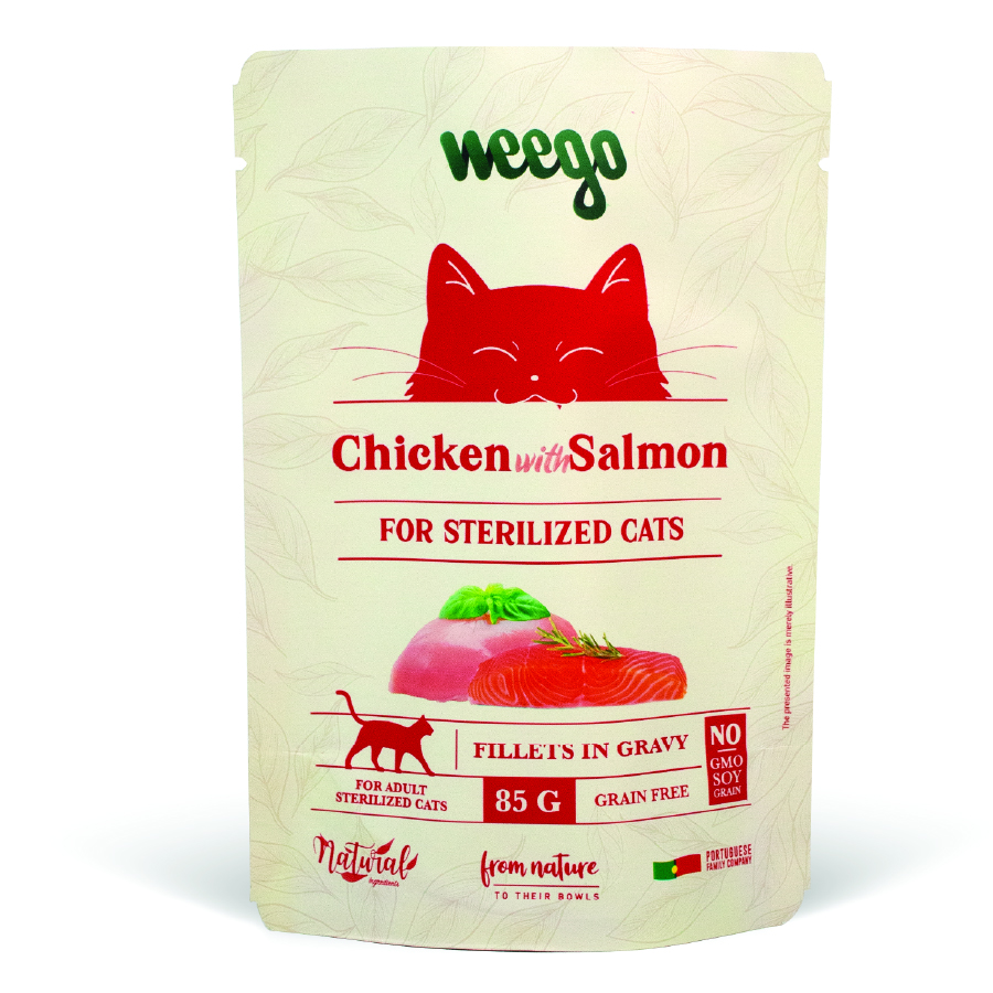 Alimento úmido de salmão para gatos esterilizados 85g