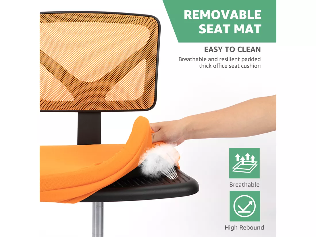 Chaise de bureau,Chaise d'ordinateur pivotante avec support lombaire,sans accoudoir,Low-Back Mesh,Orange