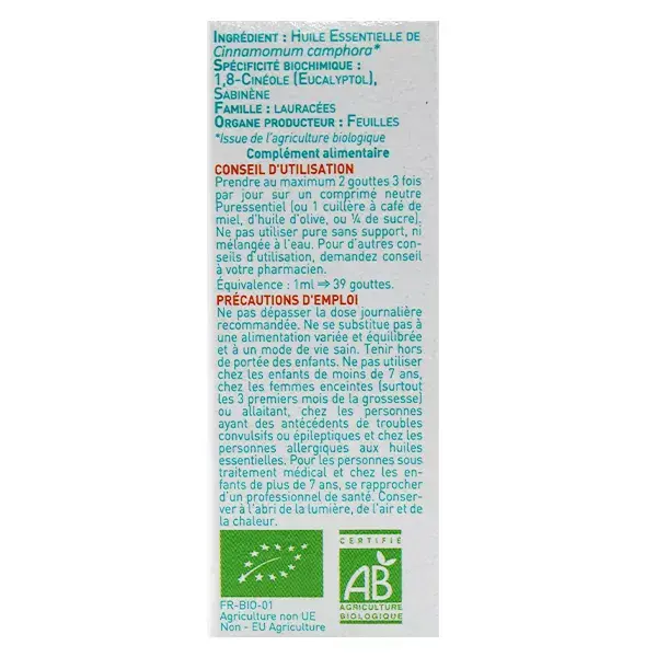 Óleo Essencial de Ravintsara Orgânico Puressentiel 10ml