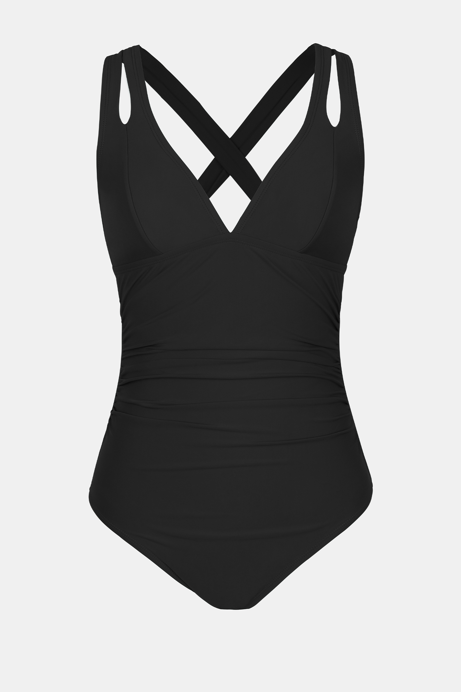 Maillot de bain une pièce à torse long et col plongeant noir