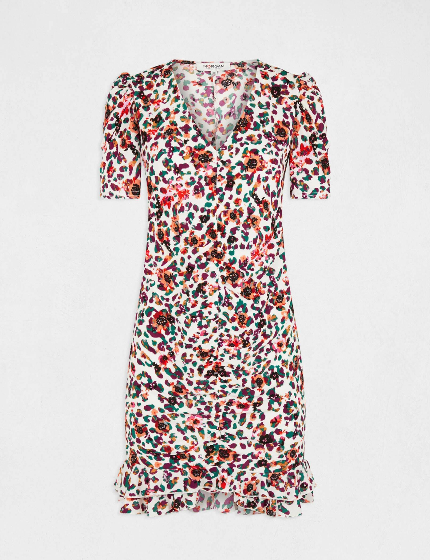 Robe ajustée froncée imprimé floral multico femme - multico