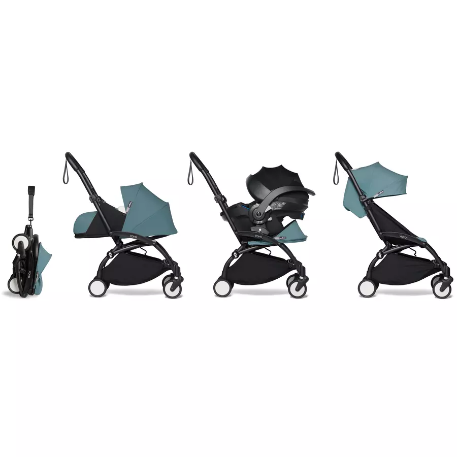 BABYZEN Kinderwagen YOYO2 6+ Black mit Textilset Aqua