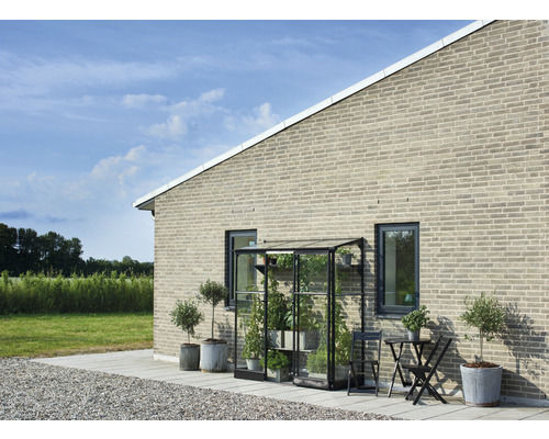 Aanbouwkas Halls Qube Lean-To 26, 3 mm veiligheidsglas, 65 x 189 cm, zwart
