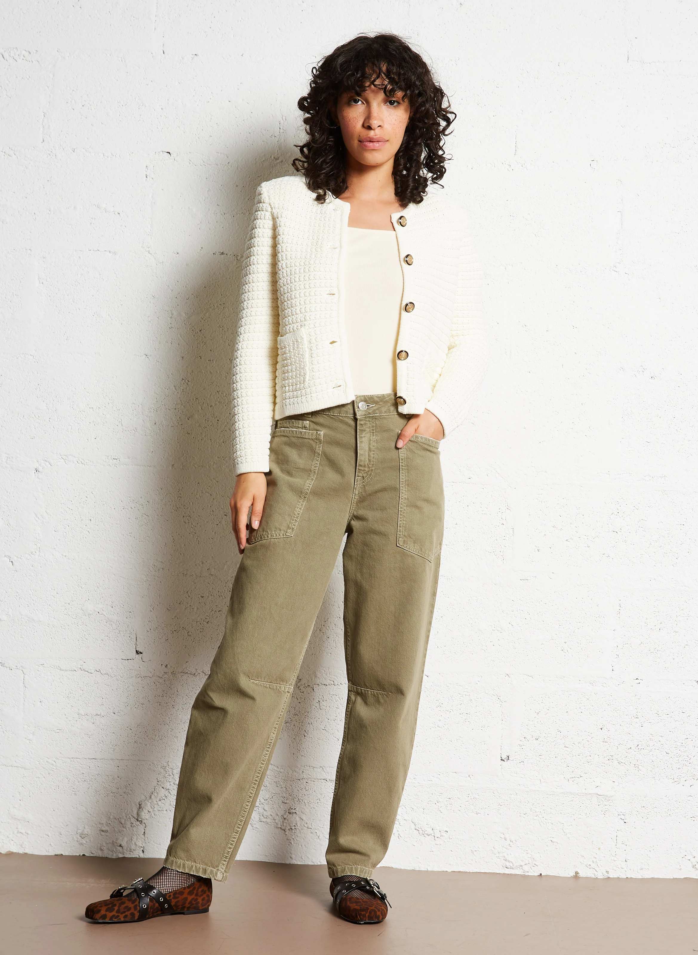 GASPARD - Gilet droit col rond en coton mélangé | Beige