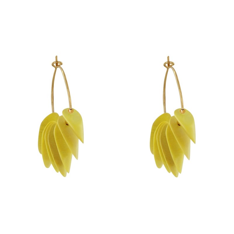 Boucles d'Oreilles Créoles en Acier Pétales en Bois