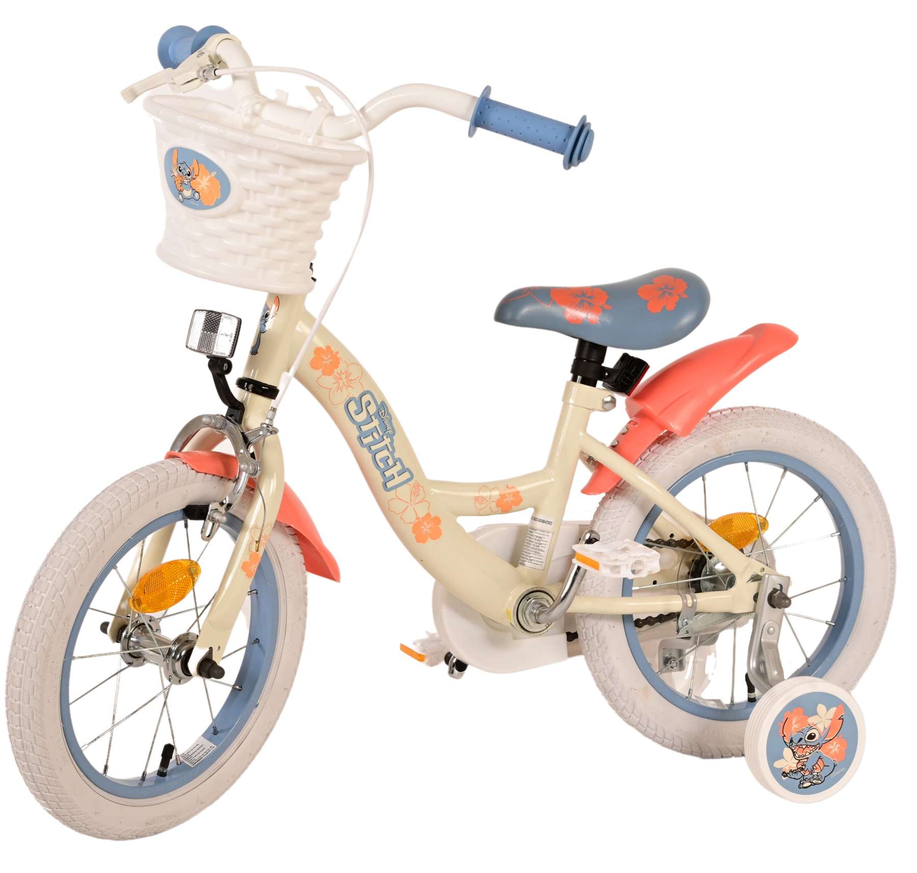 Kinderfahrrad Disney Stitch für Mädchen 14 Zoll Kinderrad Cremefarbend