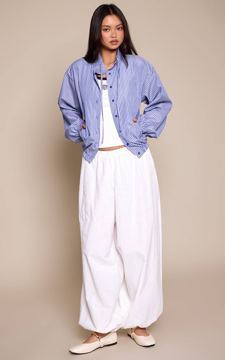 Bleu Chemise À Imprimé Rayé Col Montant Taille Élastiquée