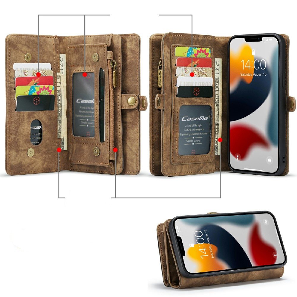 iPhone 13 Pro 2in1 Leder Tasche   Magnet Hardcase Karten Etui - Braun