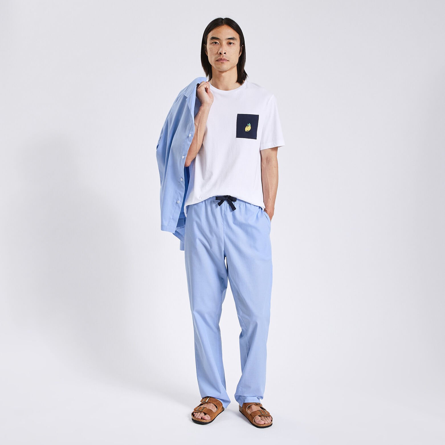 Pyjama chemise et pantalon Bleu clair
