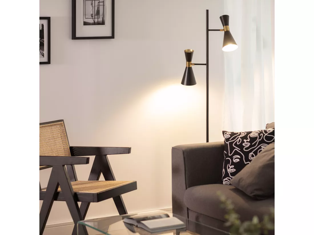 Lampadaire Métal 2 Spots Jigger Noir- Doré