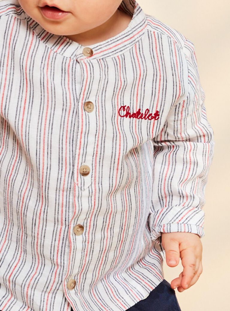 Chemise en lin écru à rayures