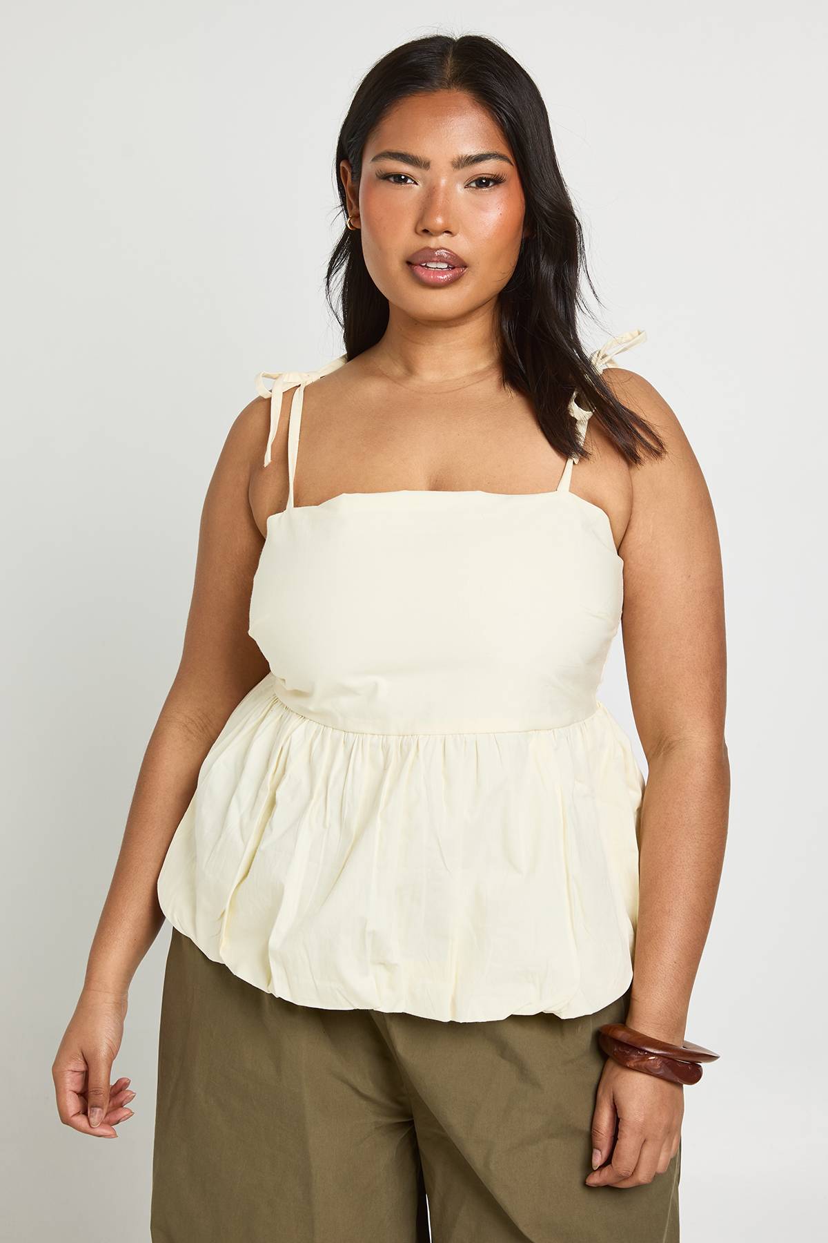 boohoo Haut Smock Grande Taille En Popeline De Coton À Ourlet Bouffant