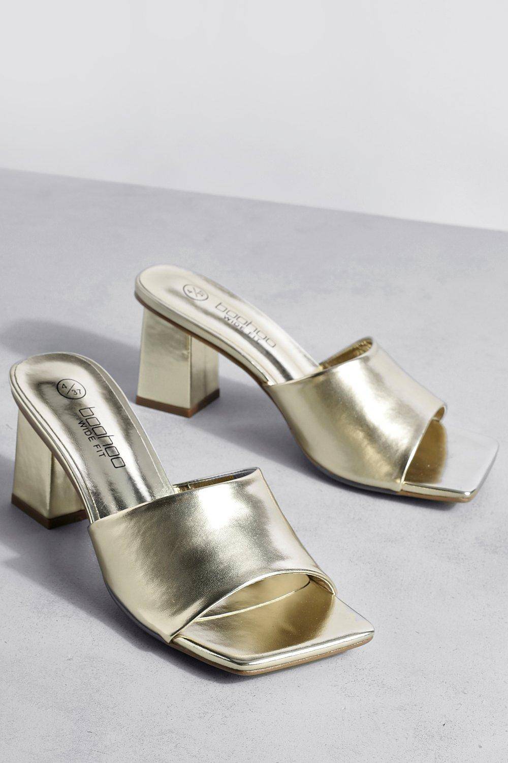 boohoo Mules À Talons Carrés Bas Métallisées