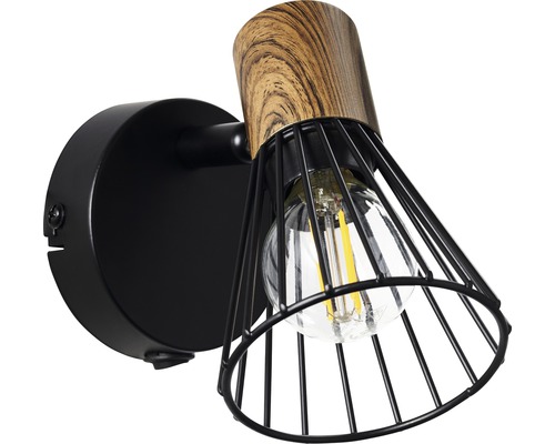 Wandspot, 1-lichts, HxØ 16,5x8,3 cm, donker hout/zwart/mat