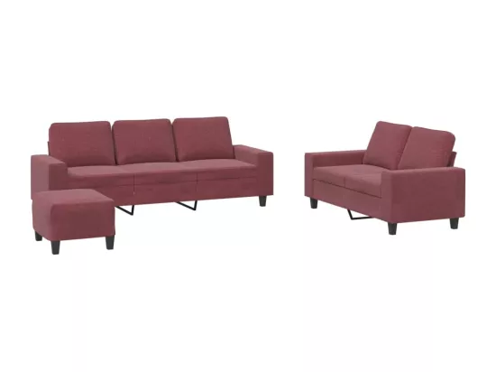 Ensemble de canapés 3 pièces rouge bordeaux tissu