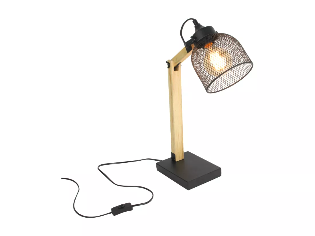 Lampe A Poser Grille Metal Noir Bois