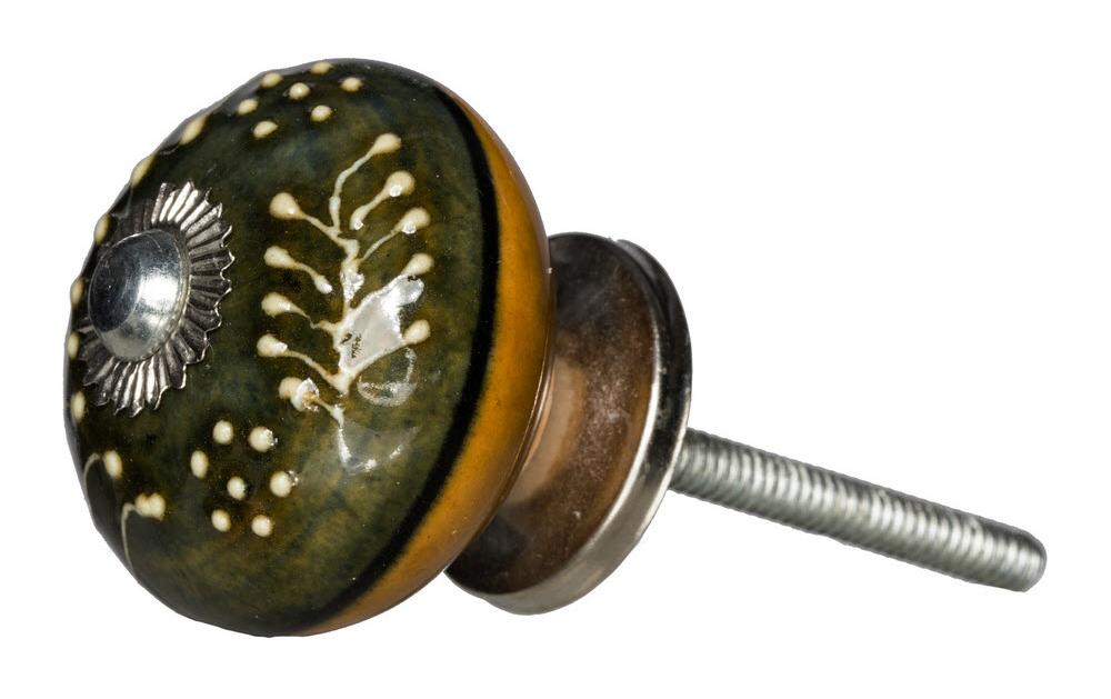 Möbelgriff handgemacht, Ø 4 cm, Dunkelgrün/SilberMöbelknauf mit Muster