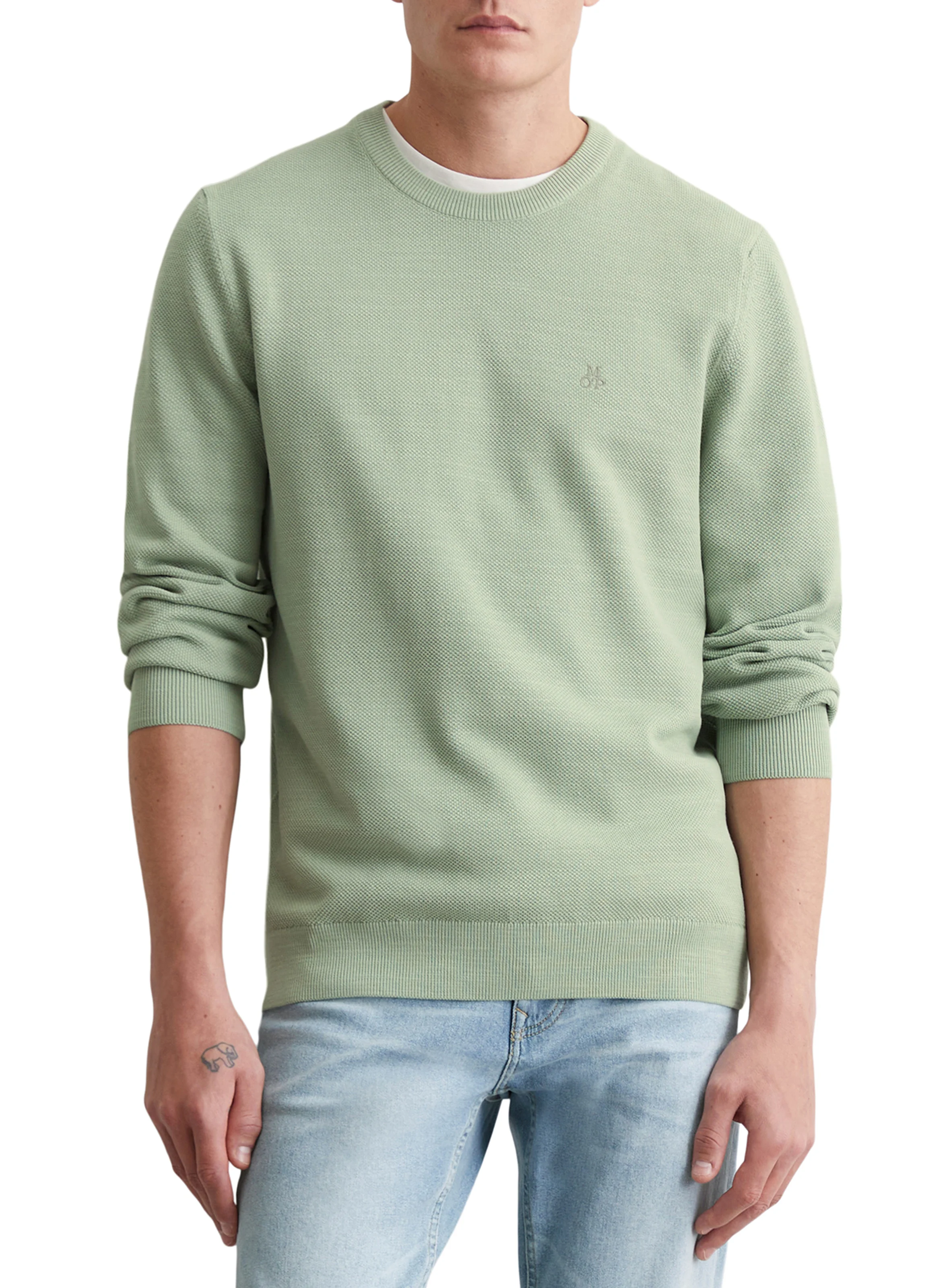 Pull col rond droit en en coton biologique | Vert