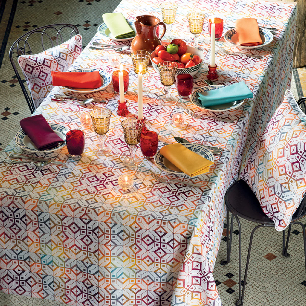 Nappe pur coton multicolore 155x225 Garnier Thiebaut