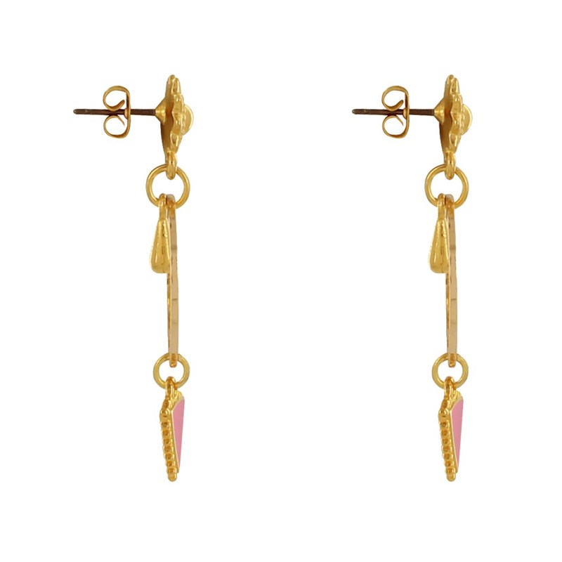 Boucles d'Oreilles Laiton Doré Cercle Goutte et Triangle Émaillé