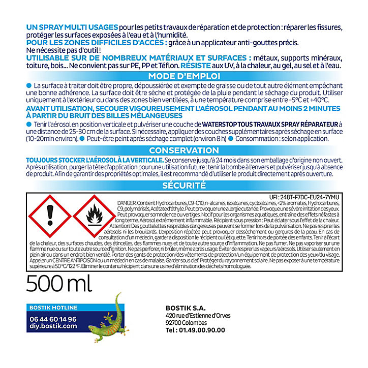 Spray réparateur Bostik Waterstop Tous Travaux 500 ml