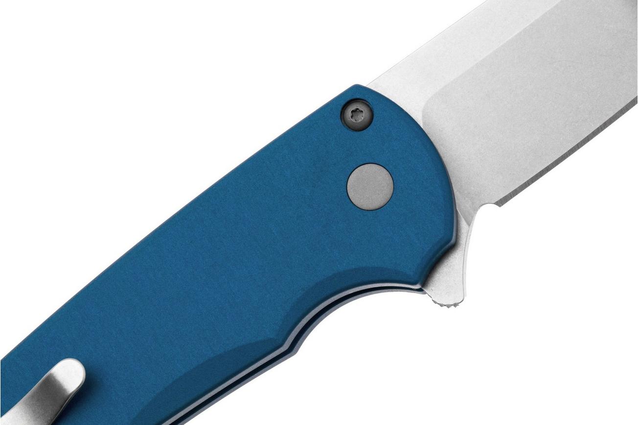 Pro-Tech Malibu 5301 Smooth Handle Blue, Stonewashed Magnacut Wharncliffe, zakmes
