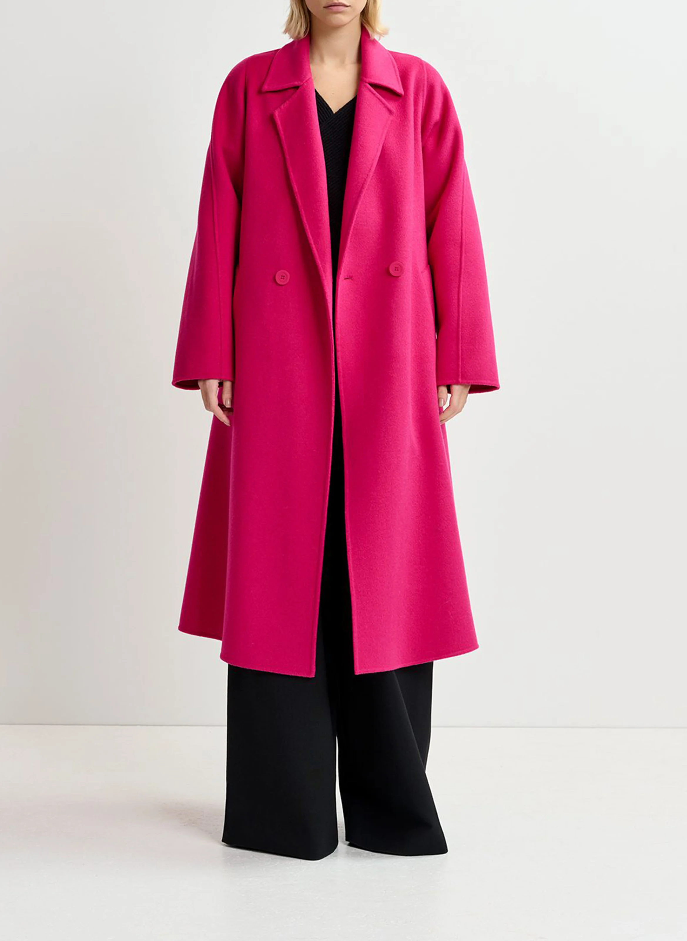 GIMPLY - Manteau long ceinturé en laine | Rose