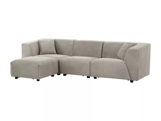 Canapé modulable 3 places + 1 pouf velours côtelé gris clair MONROE