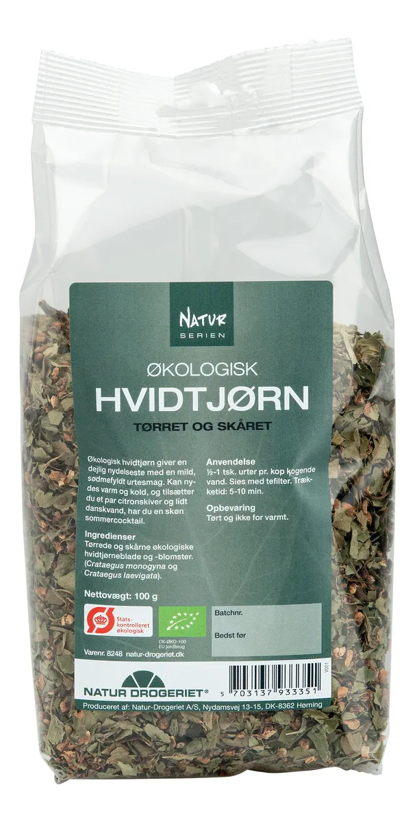 Natur-Drogeriet Hvidtjørnblade m. blomst Ø - 100 g.