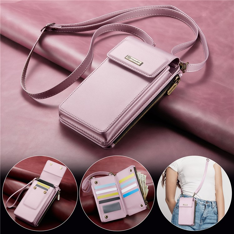 (17x10x3cm) Universal Handy Leder Umhängetasche Portemonnaie Fashion Crossbody Bag (RFID Schutz) - Rosa