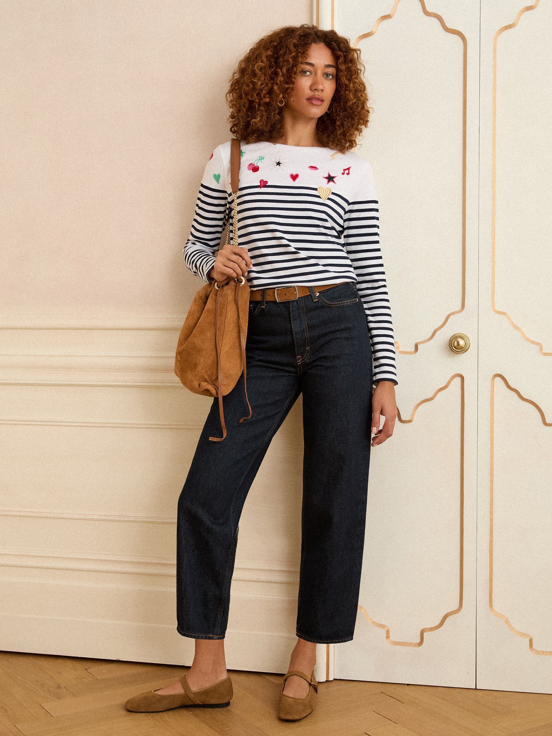 Love & Roses Stripe Embroidered Top