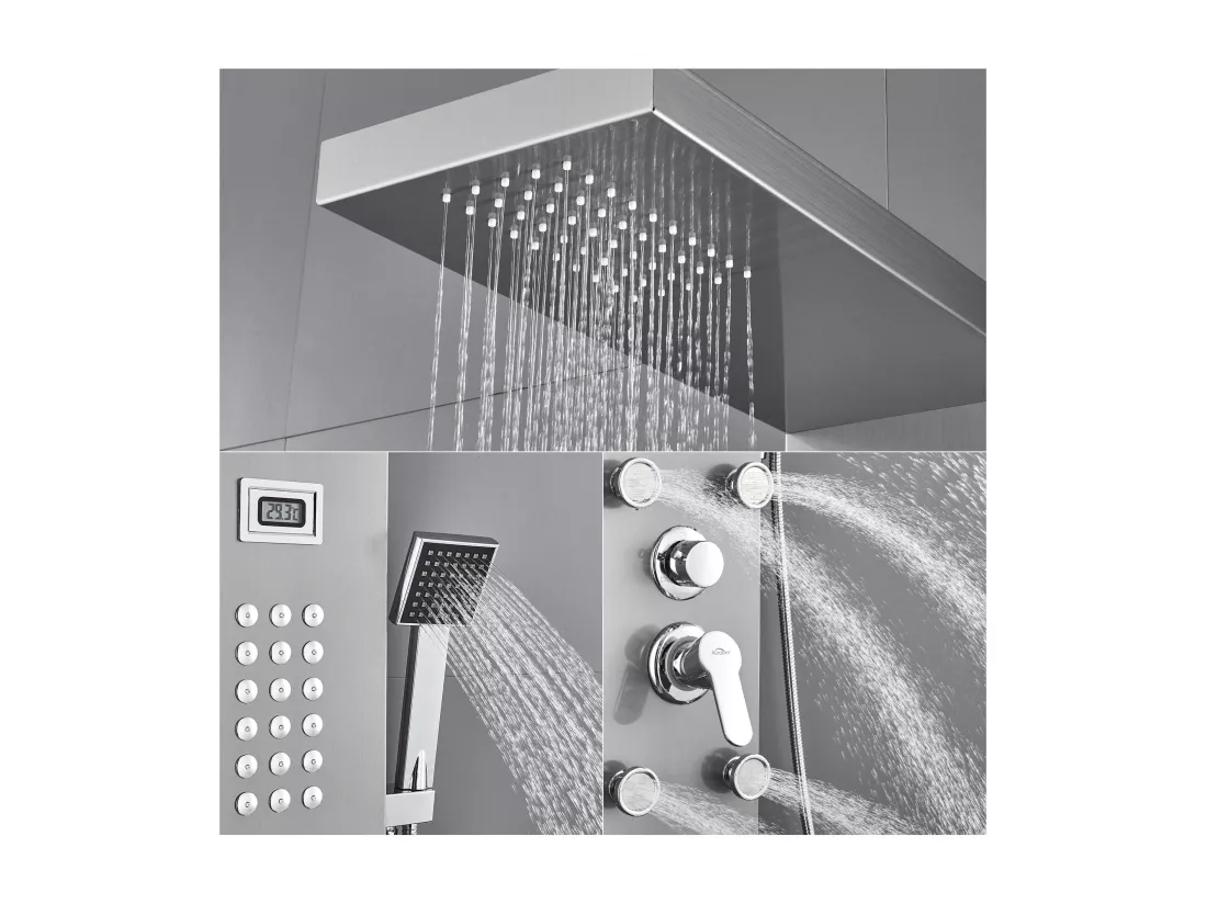 Panneau Colonne Douche Hydromassante avec Écran Affichage Temprérature Panneau Douche avec 4 jets massage,Douche de tête,Douchette à Main,EU Modèle