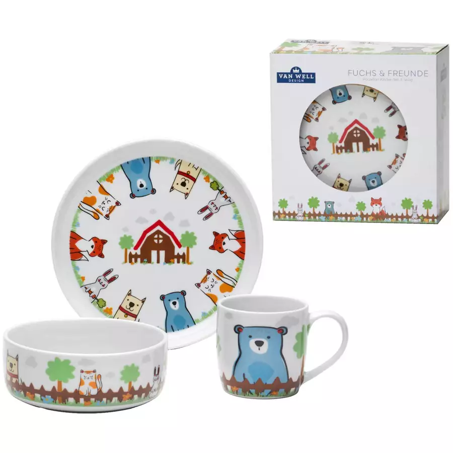 Van Well Kindergeschirr Set Fuchs und Freunde 3er Set bunt