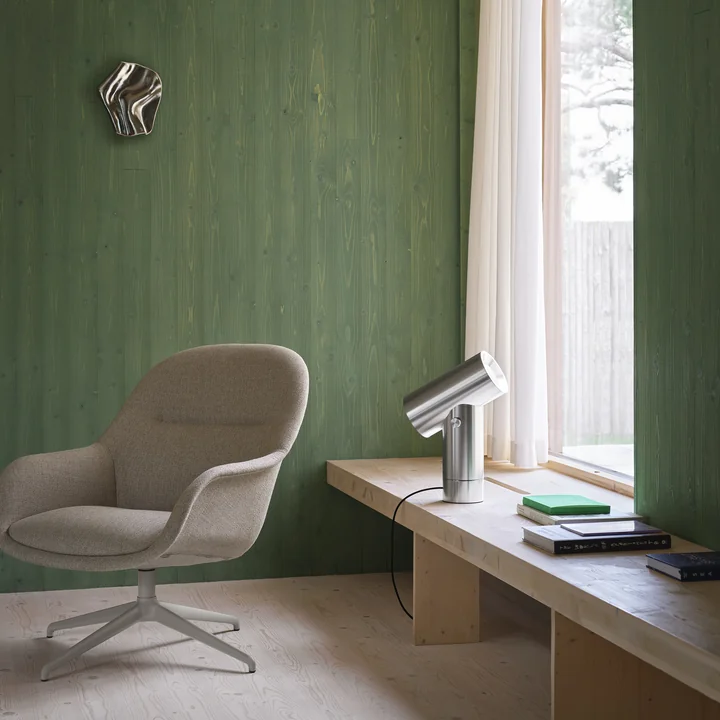 Muuto - Fiber Lounge Armchair Swivel Base, grau / beige (Kvadrat Ecriture 240)