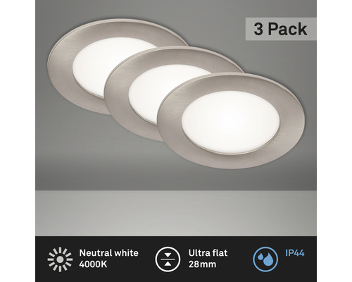 LED inbouwspots set, 3-delig, IP44, 3x6W, 3x600 lm, 4000 K, nikkel/mat, Ø 12/10,8 cm, 230V