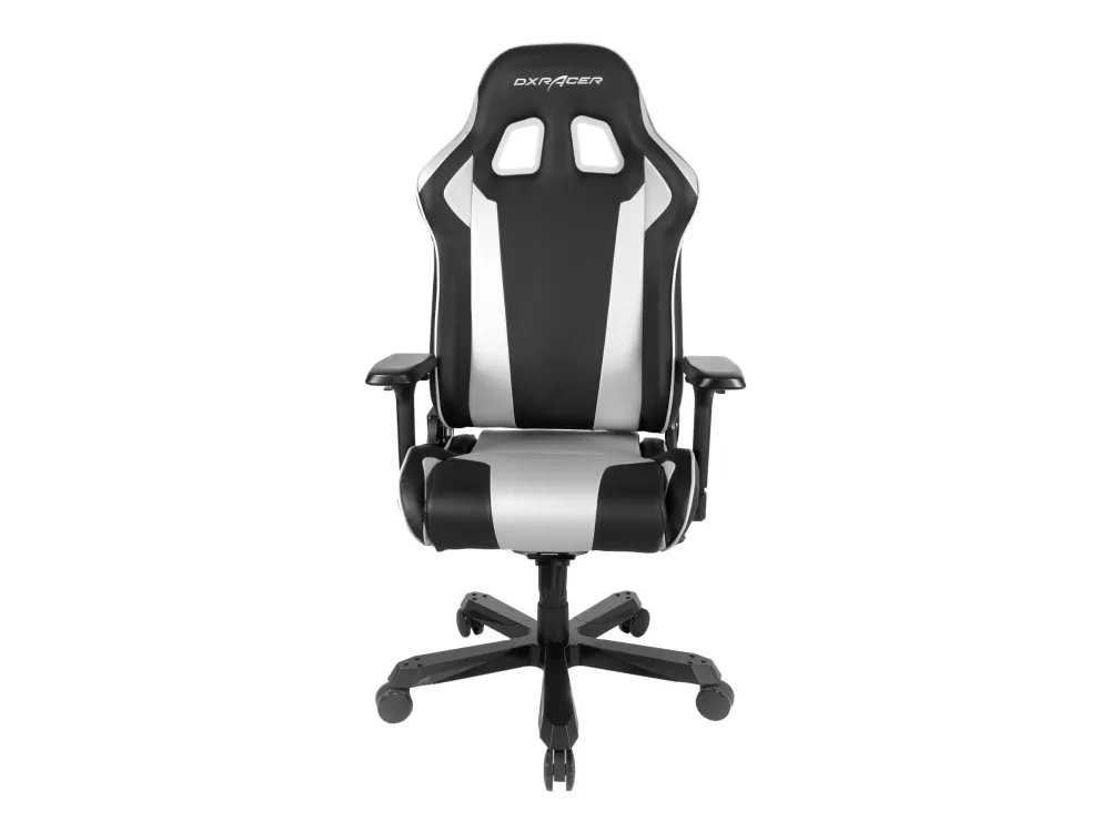 DXRacer King Series OH/KA99 - Stol - ergonomisk - høj ryg - armstøtter - T-formet - vippe - drejeled - aluminium, polyuretan kunstigt læder, højdensistets støbt skum, stålramme, koldstøbt skum - sort, hvid