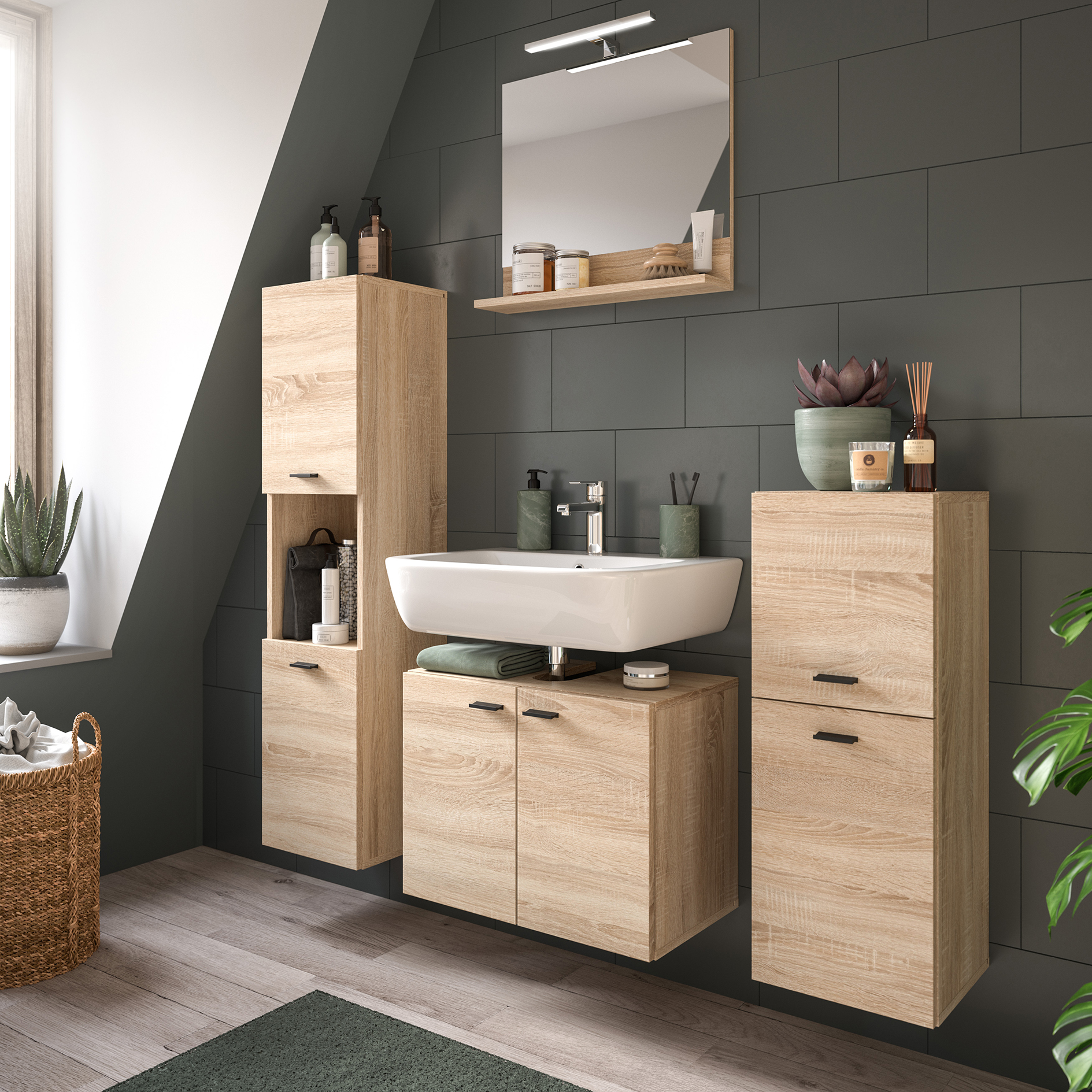 Badschrank BOSTON - Sonoma Eiche - 80 cm hoch