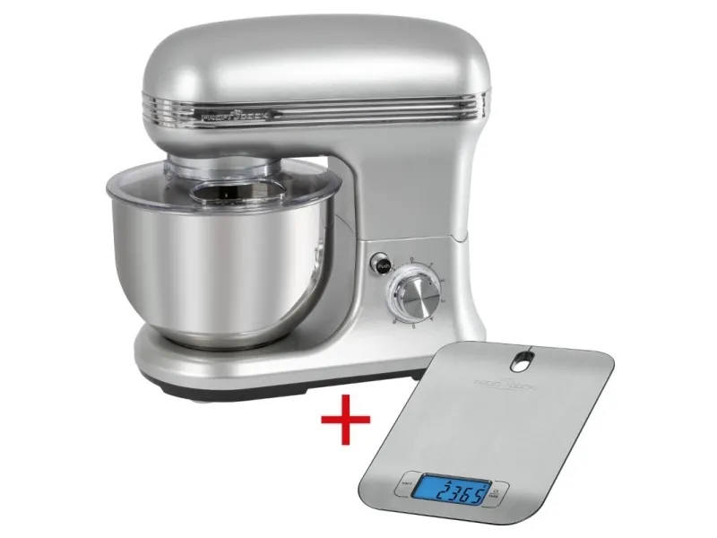 ProfiCook PC-KM 1222 W - Mixer - 5 liter - 1.2 kW - rustfrit stål/sølv - med PC-KW 1221 køkkenvægt