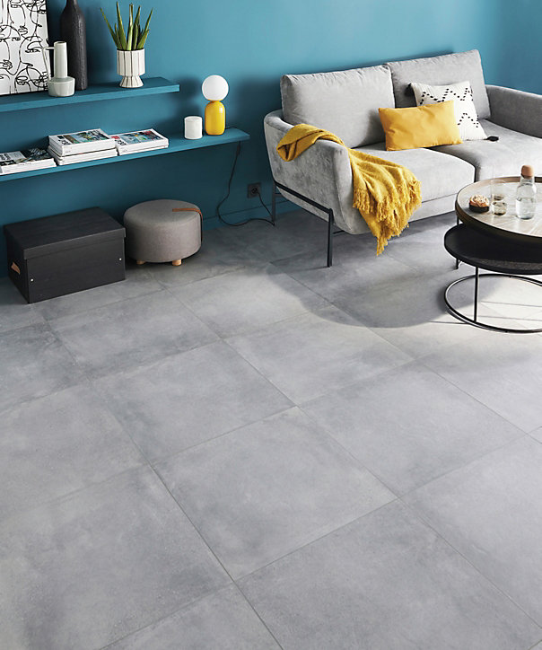 Carrelage sol gris aspect béton Urban 60 x 60 cm
