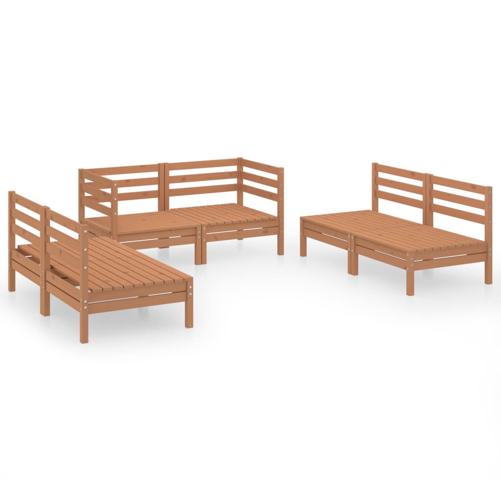 Salon de jardin meuble d'extérieur ensemble de mobilier 6 pièces marron miel bois de pin massif