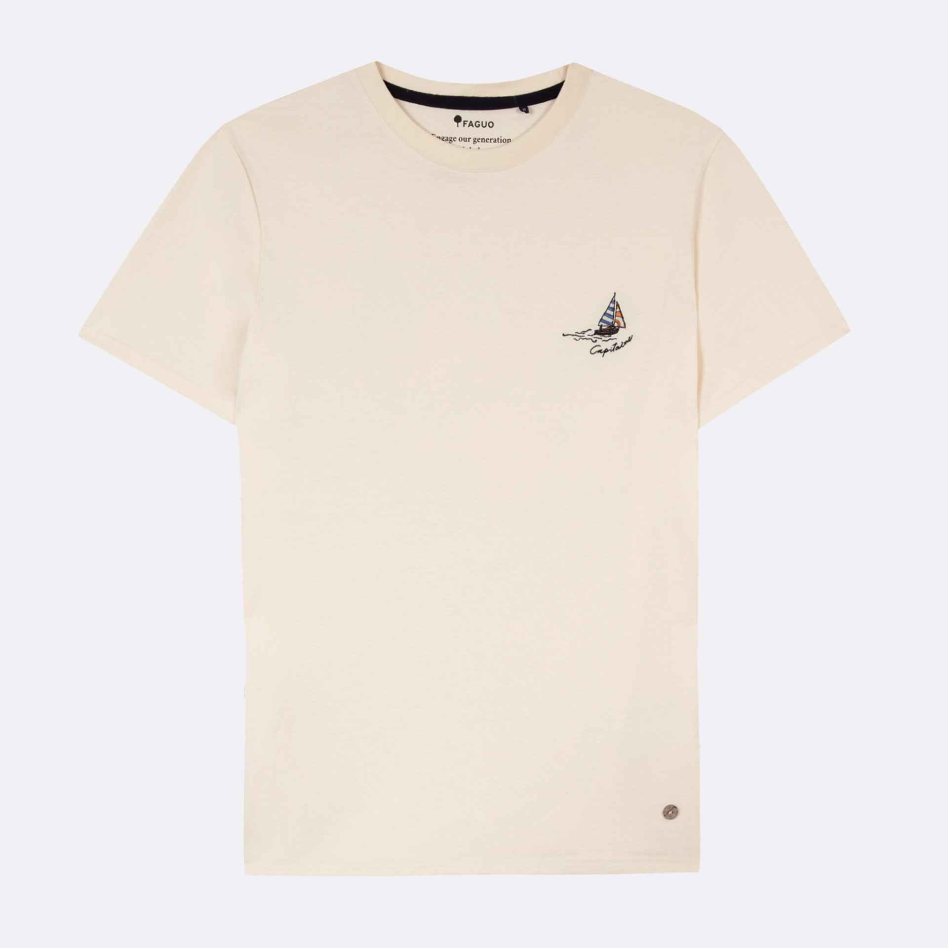 T-shirt écru broderie poitrine capitaine coton et coton recyclé - modèle arcy