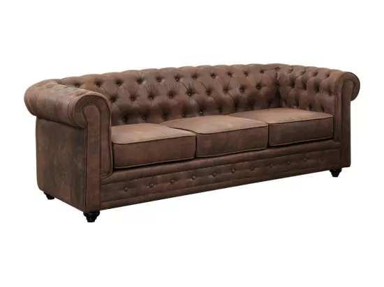 Canapé 3 places et fauteuil CHESTERFIELD en microfibre aspect cuir vieilli