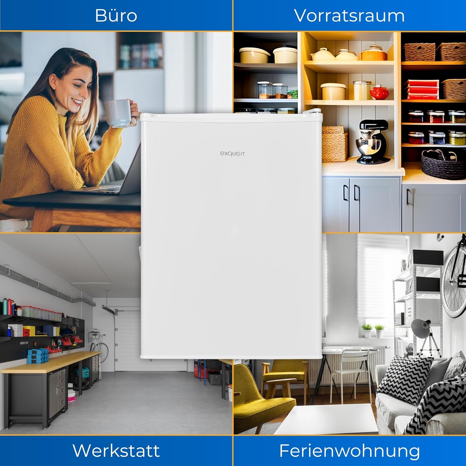 Exquisit Mini Kühlschrank KB60-V-090E weiss | 52 l Nutzinhalt | LED-Innenbeleuchtung | Glasablagen | 45cm Breite